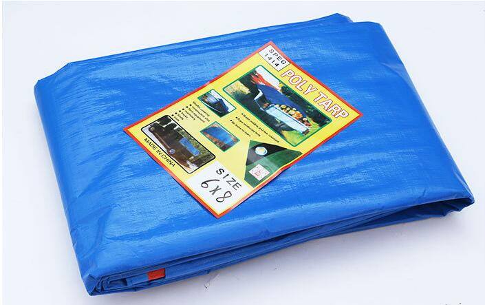 Blue/White color, Waterproof fabric Factory price UV treated woven Pe Tarpaulin with pp rope and aluminum eyelet