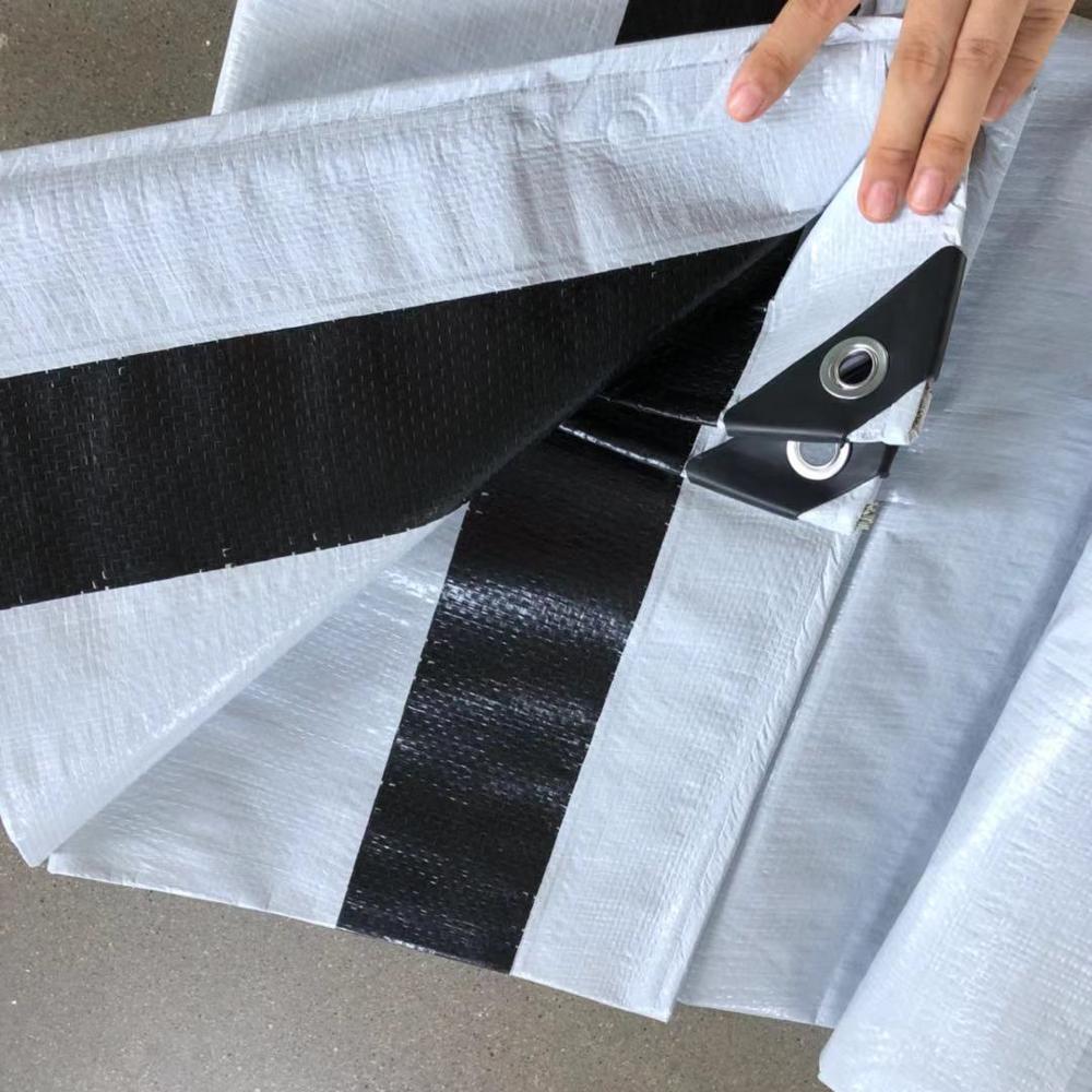 Reinforced Plastic PE Tarpaulin White Color Black Strip 150g waterproof pe tarpaulin
